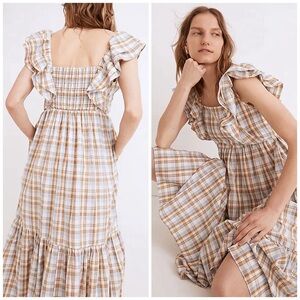 Madewell Ruffle-Sleeve Tiered Midi Dress in Plaid